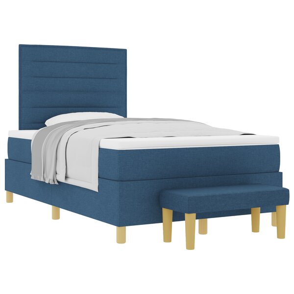 vidaXL Lit à Ressorts avec Matelas & Banc Bleu 120x200 cm Tissu