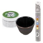 Porte-encens coupelle fonte noire et sable blanc + encens ayurvédique