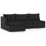 vidaXL Salon de jardin 4 Pièces avec coussins Noir Résine tressée