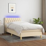 vidaXL Sommier à lattes de lit avec matelas LED Crème 90x190 cm Tissu