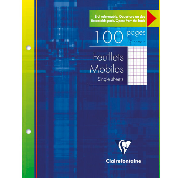 Pqt de 50 Feuillets Mobiles 17x22 cm 100 Pages Q.5x5 CLAIREFONTAINE