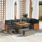 Set de canapé de jardin 9 pièces avec coussins en rotin poly gris