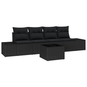 vidaXL Ensemble de Canapés de Jardin 5 pièces avec Coussins Noir en Poly Rotin
