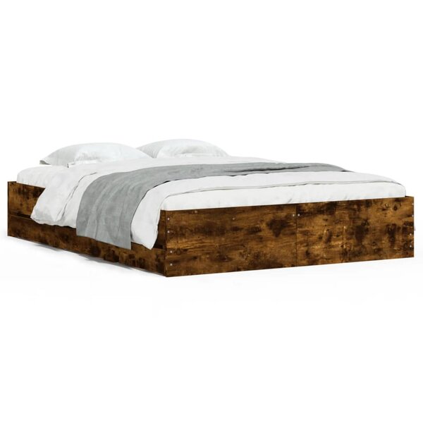 vidaXL Cadre de lit avec tiroirs sans matelas chêne fumé 140x200 cm