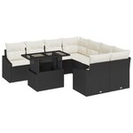 vidaXL Ensemble de canapé de jardin 9 pièces avec coussins Noir Poly Rattan