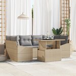 vidaXL Ensemble de Canapé de Jardin 7 Pièces avec Coussins Beige Poly Rattan