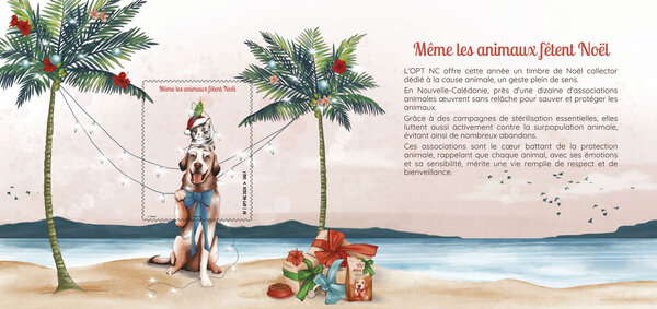 Bloc de 1 timbre Nouvelle Calédonie - Même les animaux fêtent Noël