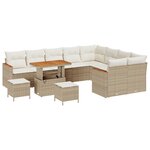 Ensemble de canapé de jardin de 12 pièces avec coussins beige en poly rotin et acacia