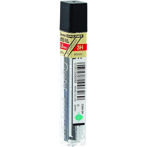 Etui de 12 mines hi-polymer super 0 5 mm 3h pentel
