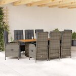 vidaXL Ensemble à manger de jardin 9 Pièces coussins gris résine tressée