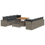 Ensemble de canapé de jardin vidaXL 11 pièces avec coussins gris en poly rattan acacia