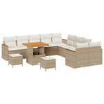 Ensemble de sofas de jardin 13 pièces avec coussins Beige Poly Rattan Acacia