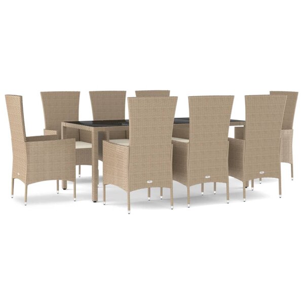 vidaXL Ensemble à manger de jardin et coussins 9 Pièces beige Poly rotin