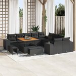 Set de Canapés de Jardin vidaXL 13 pièces avec Coussins Noir Poly Rattan Acacia