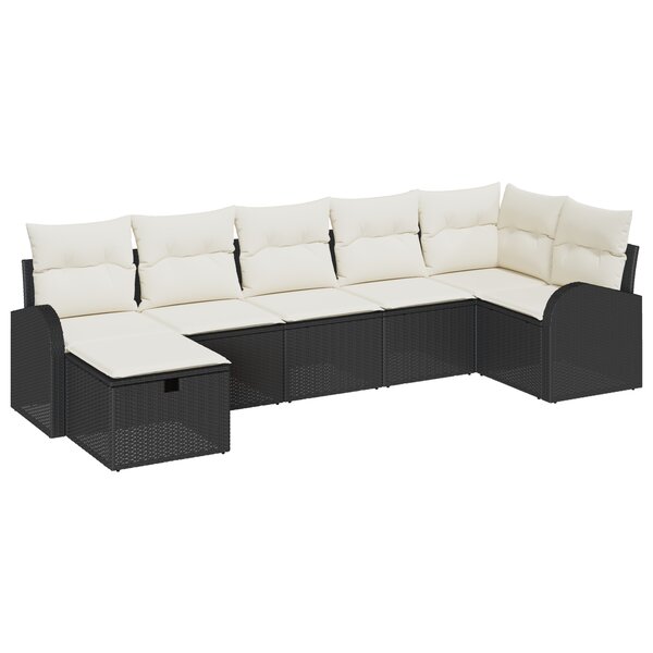 Ensemble Canapé de Jardin 7 Pièces avec Coussins Noir Rattan Polyéthylène