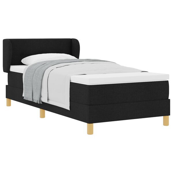 Lit à ressort ensaché noir avec matelas - 80x200 cm en tissu