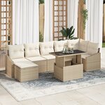 vidaXL Ensemble de canapé de jardin 8 pièces avec coussins Beige en poly rattan