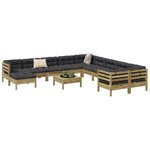vidaXL Salon de jardin avec coussins 12 Pièces bois de pin imprégné