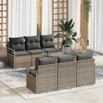 Ensemble de canapé de jardin 7 pièces avec coussins gris en poly rotin