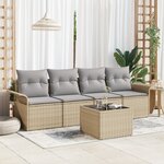 vidaXL Ensemble de Canapé de Jardin 5 Pièces avec Coussins Beige Poly Rattan