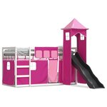 vidaXL Lit superposé avec toboggan et rideaux rose 90x200 cm