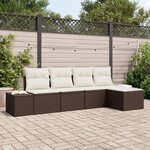 vidaXL Ensemble de canapé de jardin de 5 pièces avec coussins en poly rotin marron