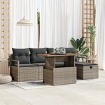 Set de Canapé de Jardin 6 Pièces avec Coussins Gris Rattan Poly