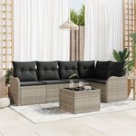 Set de canapé de jardin vidaXL 6 pièces avec coussins Gris Poly Rotin