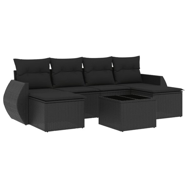 vidaXL Salon de jardin 7 Pièces avec coussins noir résine tressée