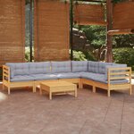 vidaXL Salon de jardin 7 Pièces avec coussins gris bois de pin massif