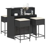 vidaXL Ensemble de bar de jardin 5 Pièces avec coussins noir poly rotin