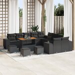 Ensemble de Canapés de Jardin de 14 Pièces avec Coussins en Rotin Poly Noir Acacia