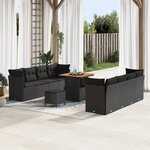 Ensemble de Canapé de Jardin 11 Pièces avec Coussins Noir Rattan Poly Acacia