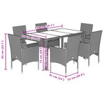 vidaXL Ensemble à manger de jardin et coussins 7 Pièces beige rotin verre