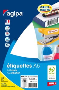 Etiquettes blanches 16 feuilles A5 48 5x25 mm 320 pièces