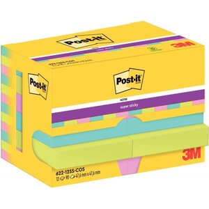 Lot de 12 blocs repositionnables 90 feuilles Post-it Super Sticky collection Cosmic 47 6 x 47 6 mm
