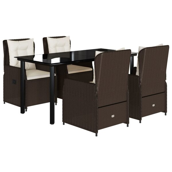 vidaXL Ensemble à manger de jardin 5 Pièces et coussins marron poly rotin