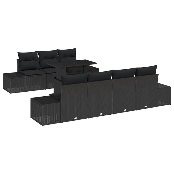 vidaXL Ensemble de Canapé de Jardin de 8 Pièces avec Coussins Noir Poly Rattan