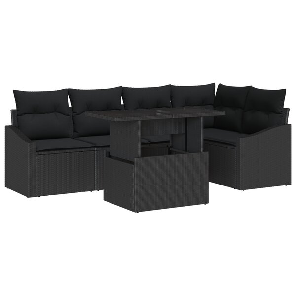vidaXL Set de canapé de jardin en 6 pièces avec coussins en poly rattan noir