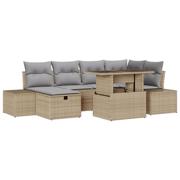 vidaXL Ensemble de canapé de jardin 7 pièces avec coussins beige en poly rotin