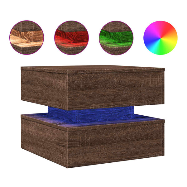 vidaXL Table basse avec lumières LED chêne marron 50x50x40 cm