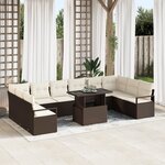 Canapés de Jardin 11 Pièces avec Coussins Marron Rattan Poly