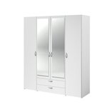 Armoire à décor blanc 4 portes battantes + 2 miroirs + 2 tiroirs 160 x 51 x Hauteur 185 cm