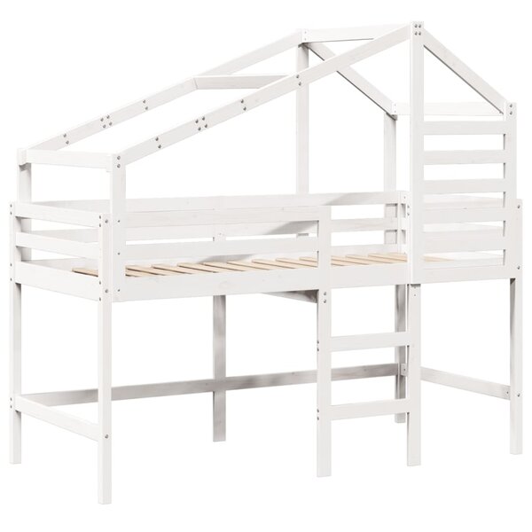 vidaXL Lit superposé et échelle et toit blanc 90x200cm bois pin massif