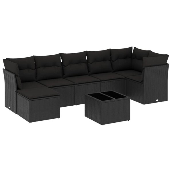 vidaXL Salon de jardin 8 Pièces avec coussins noir résine tressée
