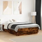 vidaXL Cadre de lit avec LED sans matelas chêne fumé 120x190 cm