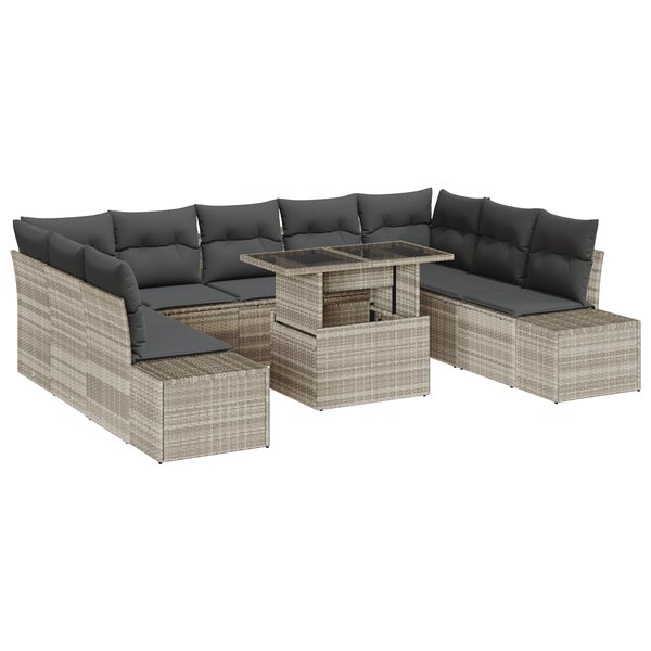 vidaXL Ensemble de canapé de jardin de 10 pièces avec coussins en poly rattan gris clair