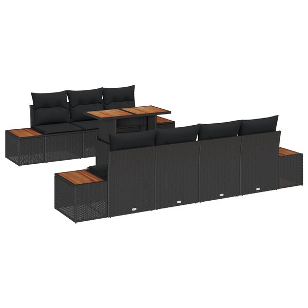 Ensemble de Canapé de Jardin de 8 Pièces avec Coussins Noir Poly Rattan