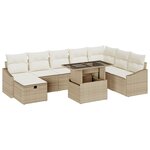 vidaXL Ensemble de Canapé de Jardin 9 Pièces avec Coussins Beige Poly Rotin