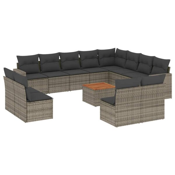 vidaXL Salon de jardin avec coussins 13 Pièces gris résine tressée